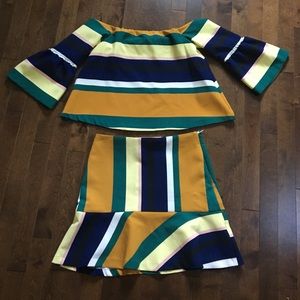 Zara Striped Off-Shoulder Blouse, Skirt Co-Ord Set